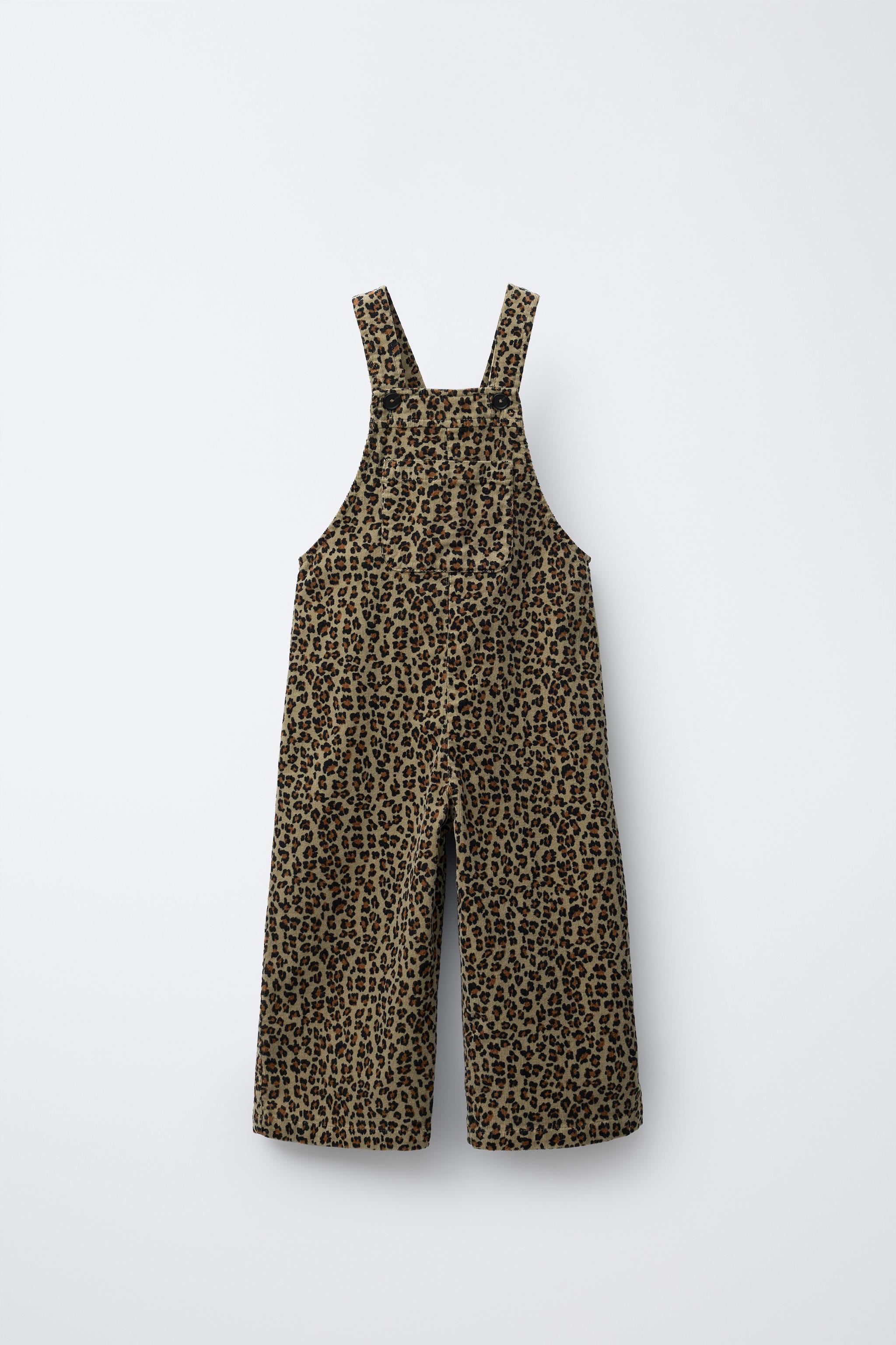 FINE WALED CORDUROY ANIMAL PRINT OVERALLS